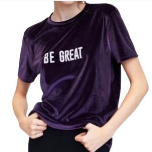 Zara Trafaluc “Be Great” Purple Velvet Short Sleeve Tee Top Size Small